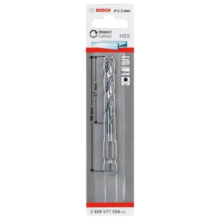 Сверло по металлу Bosch HSS-G Impact Control 6х98мм 1/4" (058)