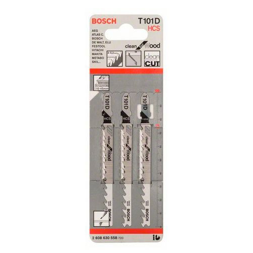 Набор пилок для лобзика по дереву Bosch T101D HCS 100мм 3шт (558)
