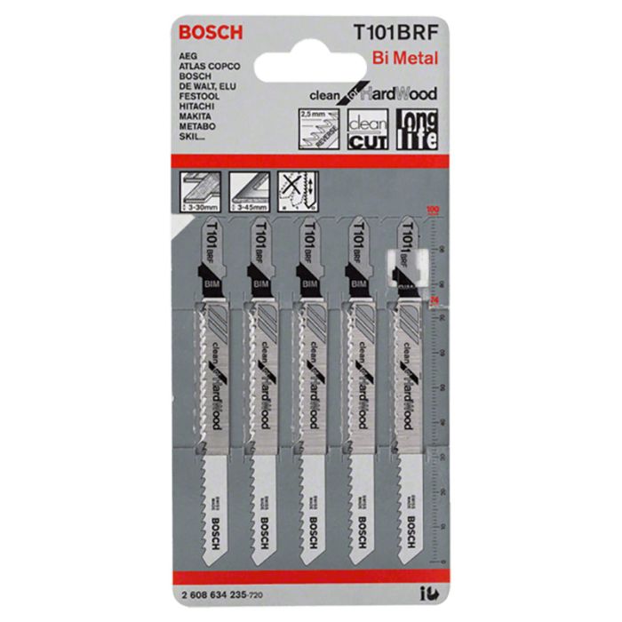 Набор пилок для лобзика по дереву Bosch T101BRF 100мм 5шт (235)