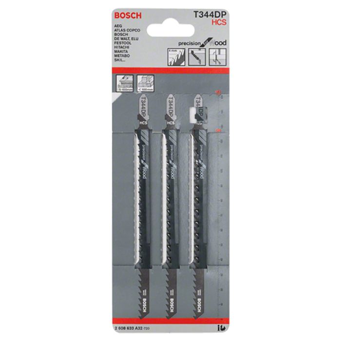 Набор пилок для лобзика по дереву Bosch T344DP HCS 152мм 3шт (A32)