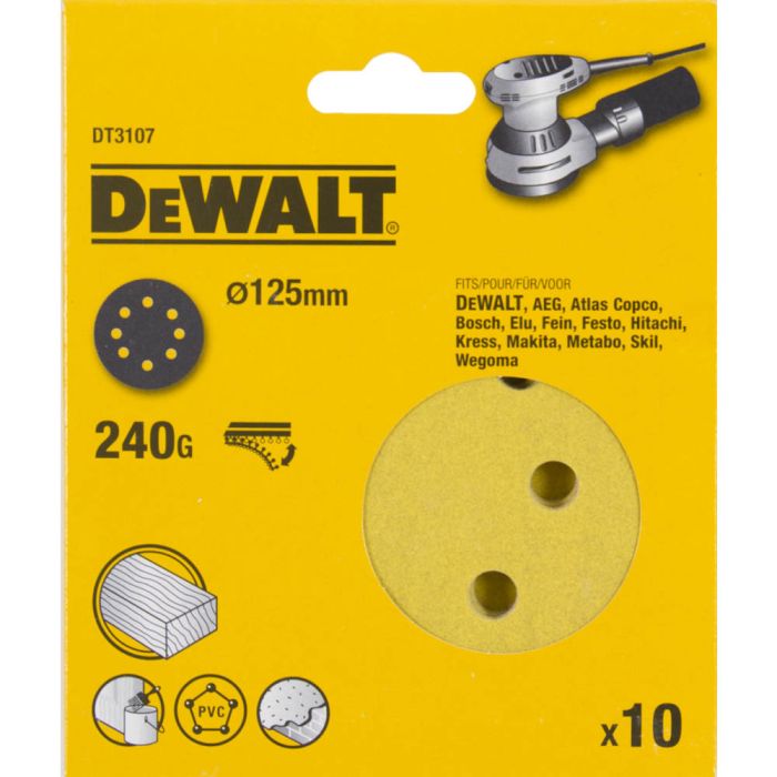 Круг шлифовальный DeWalt DT3107 8 отверстий 125мм 240G 10шт