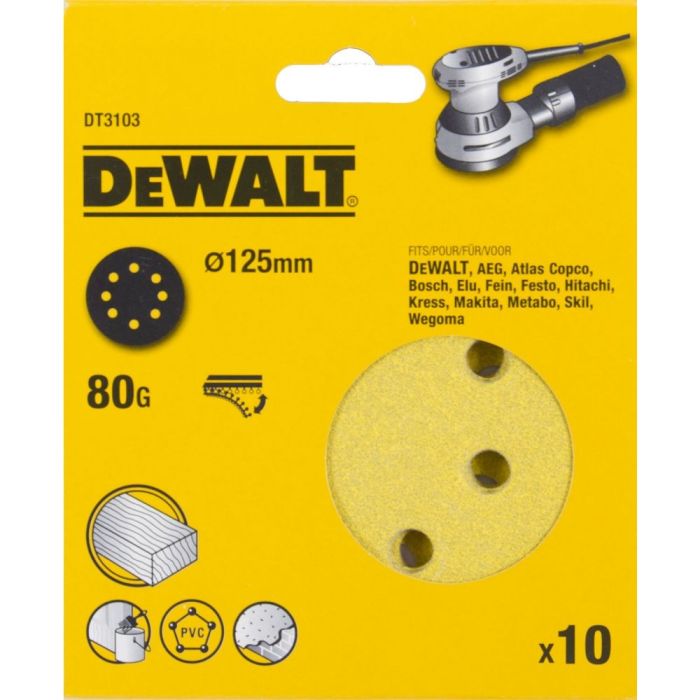 Круг шлифовальный DeWalt DT3103 8 отверстий 125мм 80G 10шт