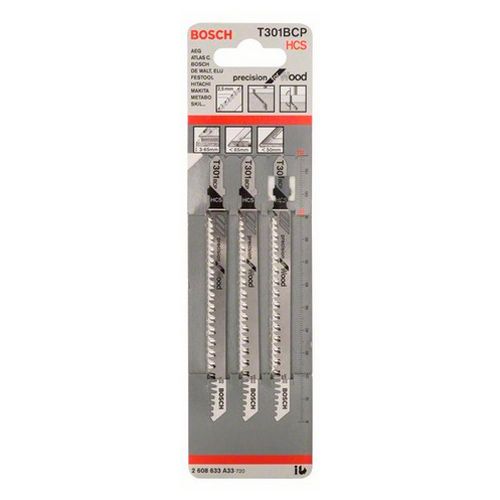Набор пилок для лобзика по дереву Bosch T301BCP HCS 117мм 3шт (A33)